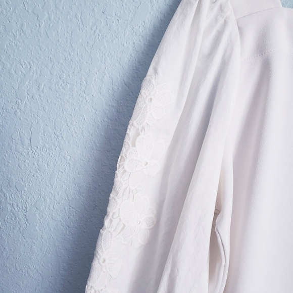 Ann Taylor White Square Neck Floral Eyelet Long Sleeve Blouse - Picture 9 of 9